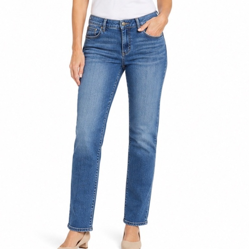 Chaps Denim Petite Size 8P Straight‎ Leg Stretch Blue Jeans Mid Rise Stretch